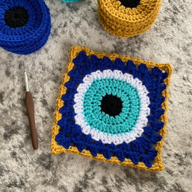Evil Eye Granny Square Free Crochet Blanket Pattern