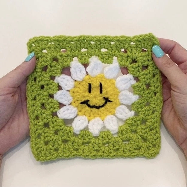Smiley Face Daisy Granny Square Crochet
