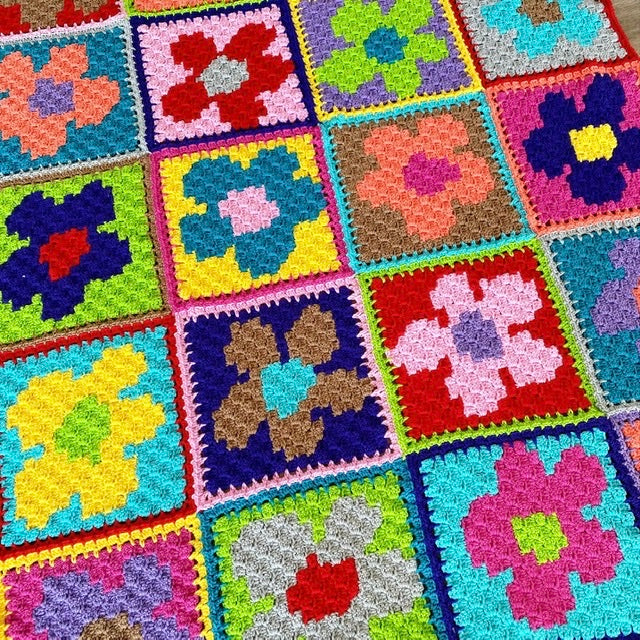 Funky Flowers C2C Crochet Blanket