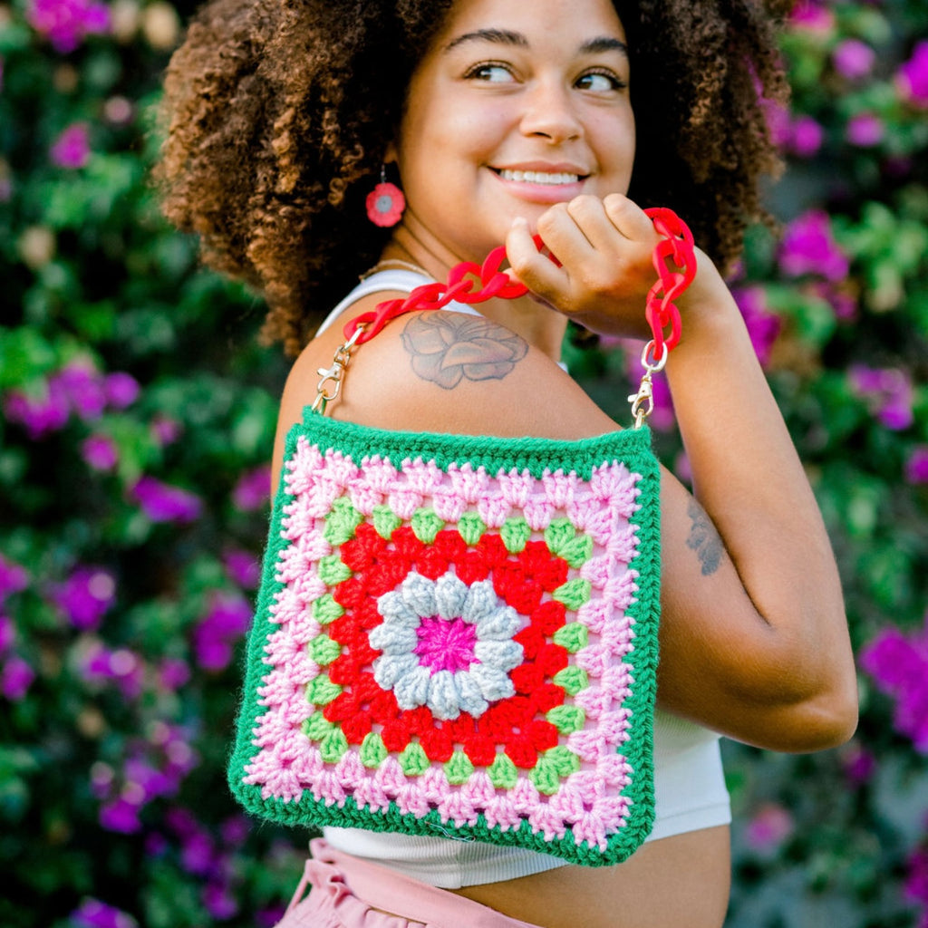 Strawberry Pie Flower Crochet Granny Square Handbag