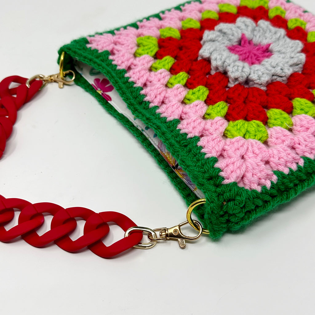Strawberry Pie Flower Crochet Granny Square Handbag