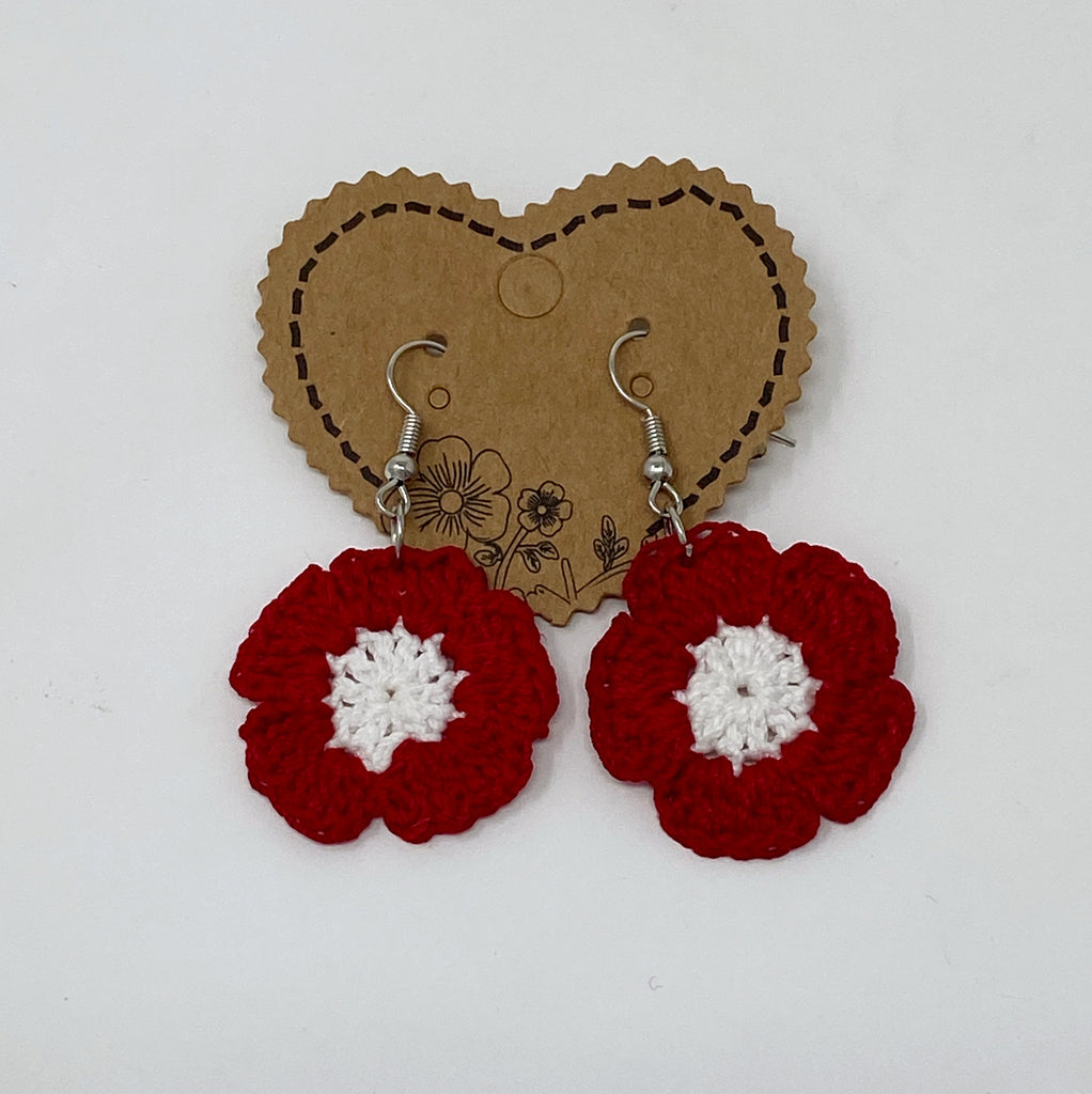 Red Flower Crochet Earrings