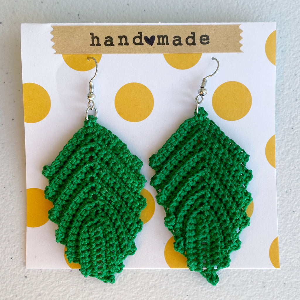 Green Leaf Crochet Earrings