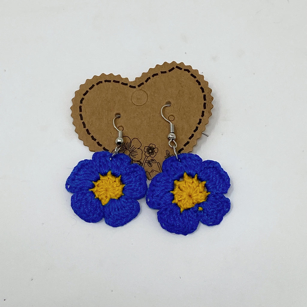 Blue Flower Crochet Earrings