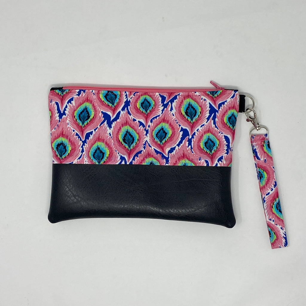 Shake Your Pink Feather Wristlet Clutch, Peacock Feather Wristlet