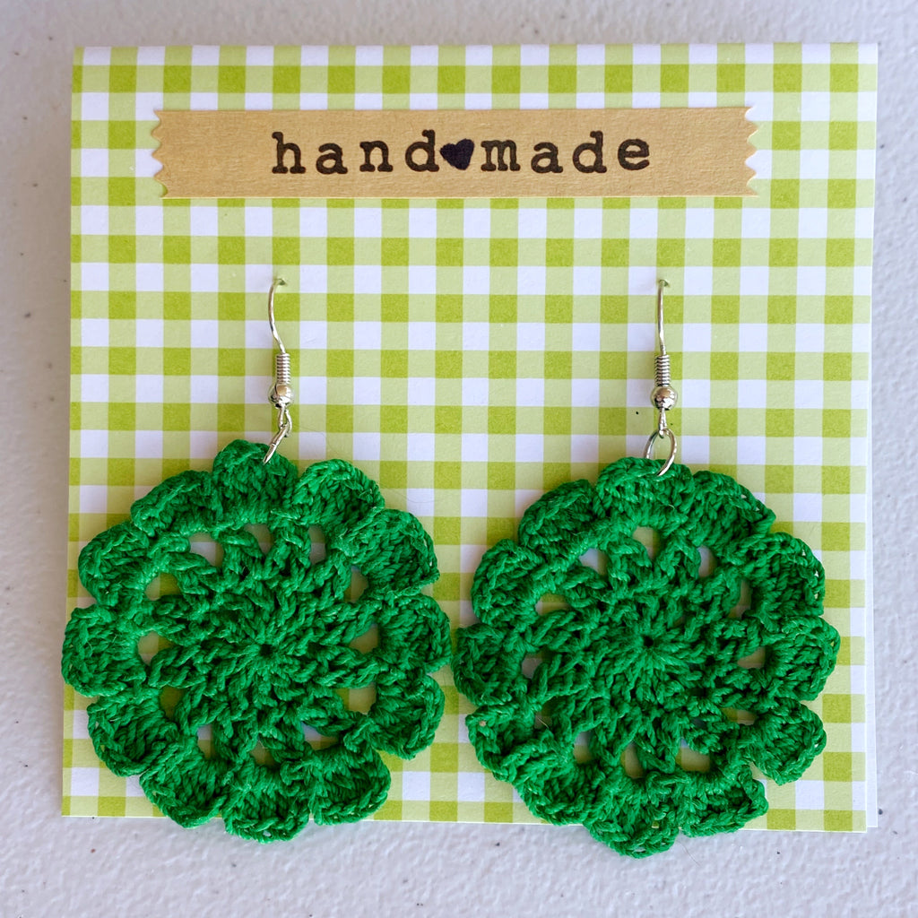 Bohemian Green Crochet Earrings