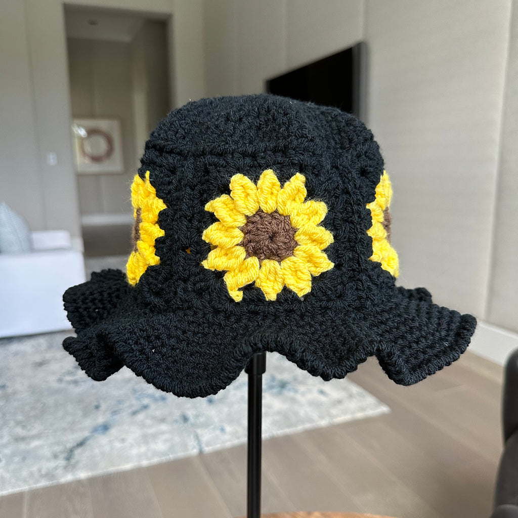 Sunflower Black crochet Bucket Hat