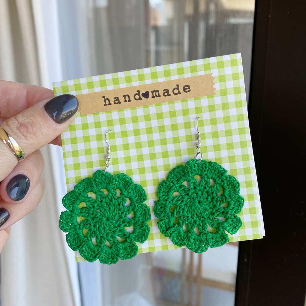 Bohemian Green Crochet Earrings