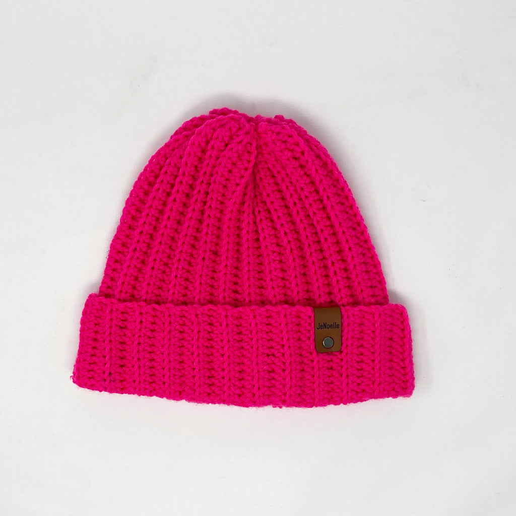 Neon Pink Ribbed Beanie
