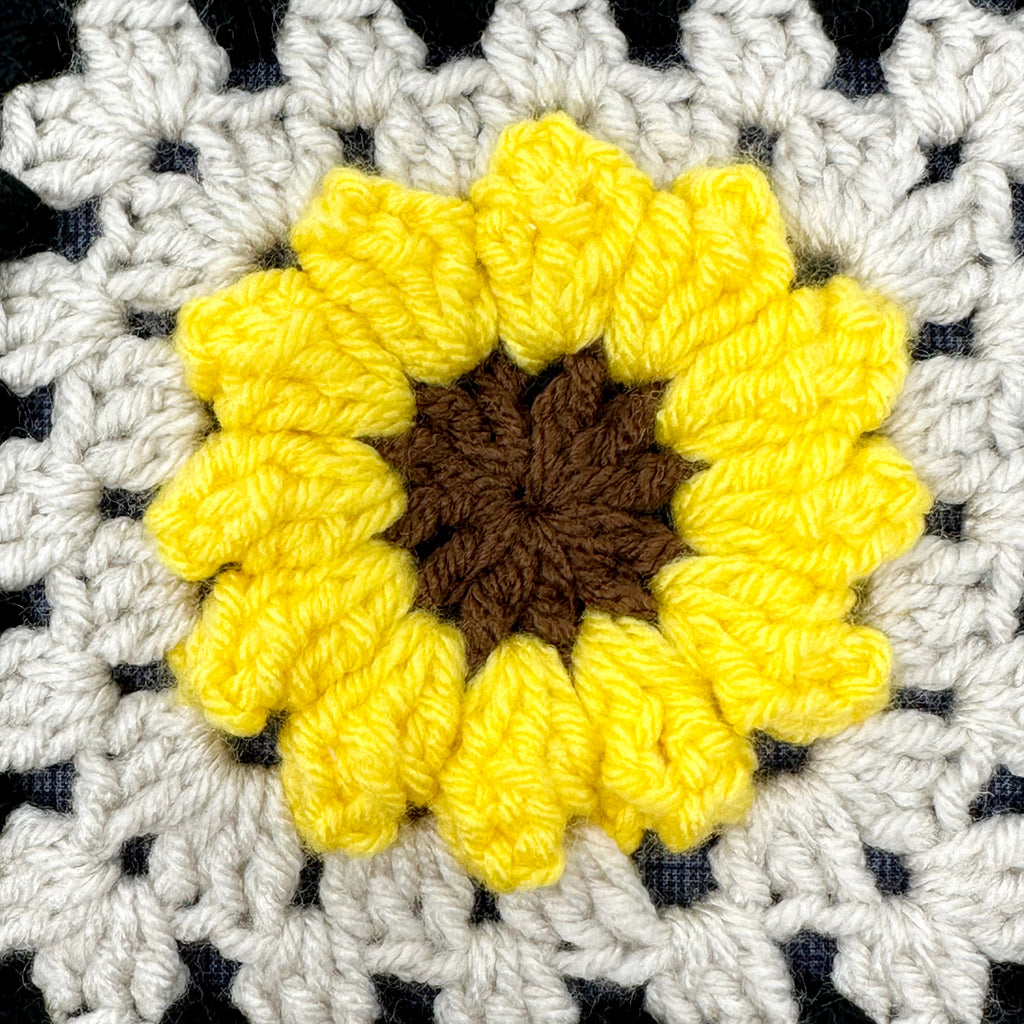 Chocolate Custard Flower Crochet Granny Square Bag