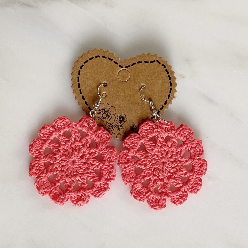Bohemian Coral Crochet Earrings