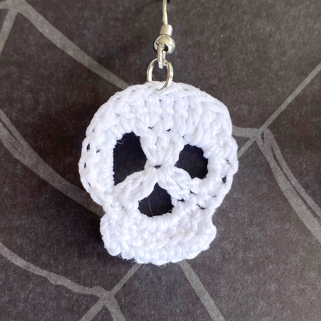 White Skull Crochet Earrings