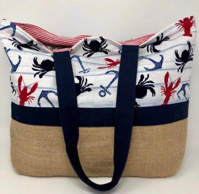 Crabby Anchors Tote Bag, Crab, Lobster & Anchor Tote