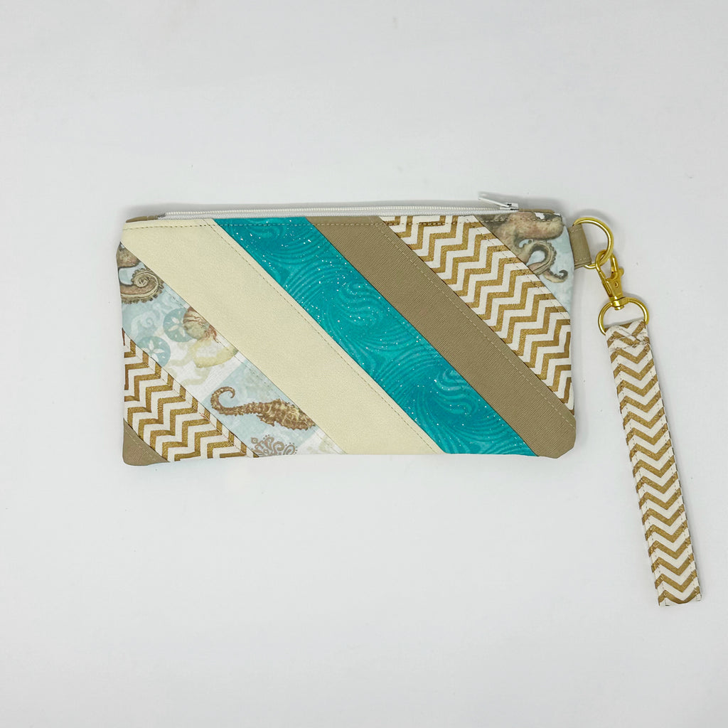 Sparkling Sand Quilted Striped Wristlet